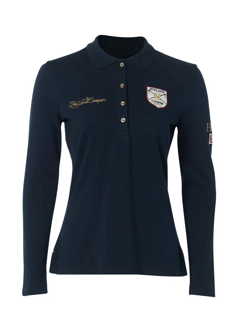 Holland Cooper Classic Long Sleeved Polo Shirt Ladies in Ink Navy-1